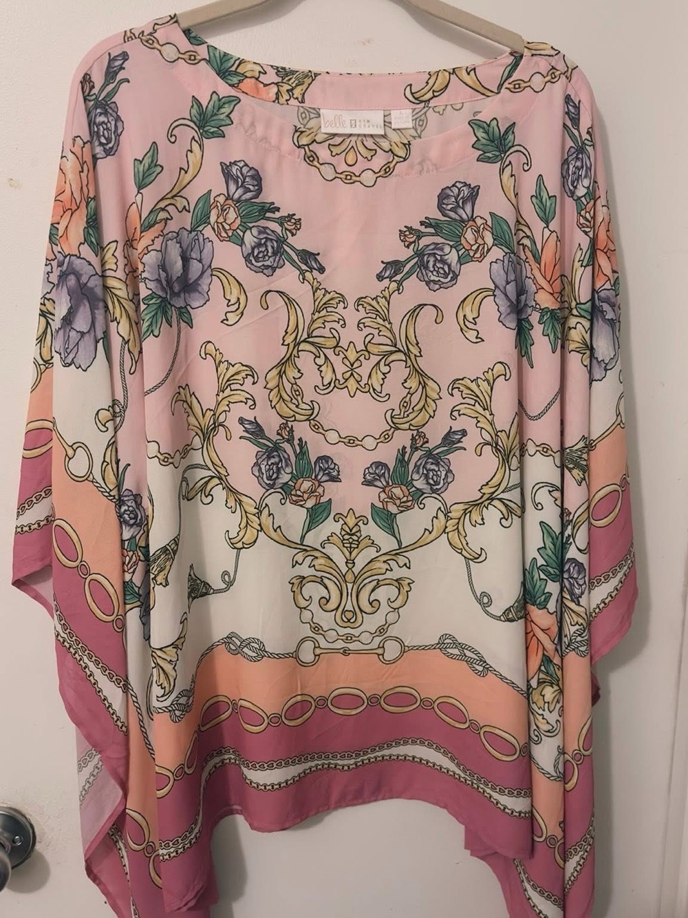 Belle by Kim Gravel Pink Floral Scroll Tunic